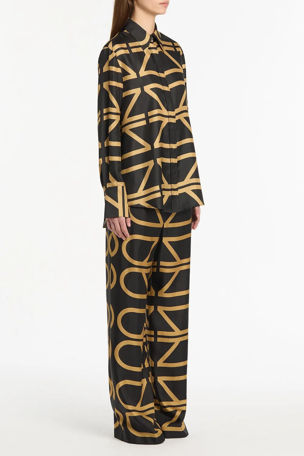 BLACK AND BRANDY GRID SILK TWILL ELASTIC PANT sold by Carla Zampatti product image thumbnail 2