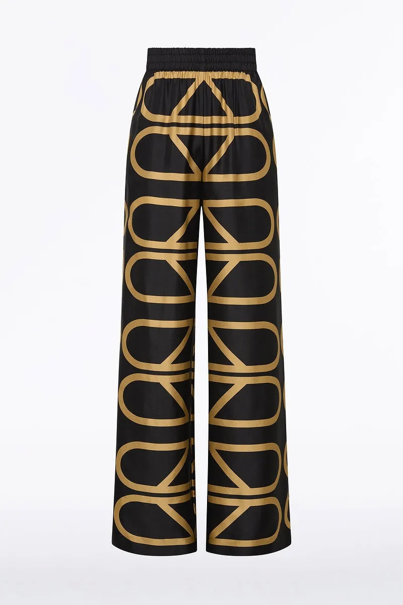 BLACK AND BRANDY GRID SILK TWILL ELASTIC PANT sold by Carla Zampatti product image thumbnail 5