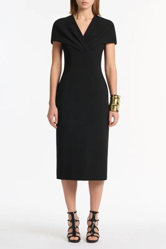 BLACK CREPE FRONT TUCK MIDI DRESS sold by Carla Zampatti