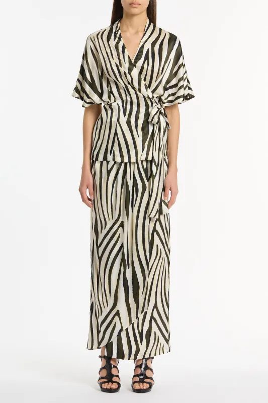 BOLD STRIPE PRINT TUCKED MAXI SKIRT sold by Carla Zampatti