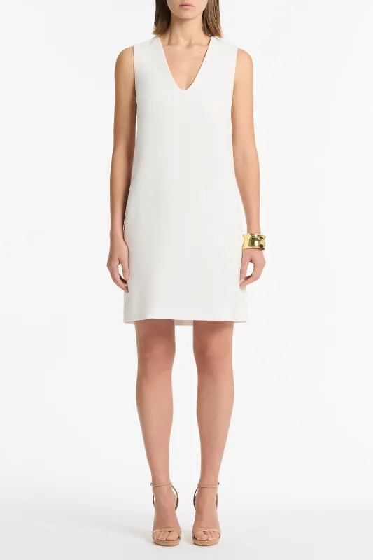 WHITE CREPE SCOOP NECK SHIFT DRESS sold by Carla Zampatti
