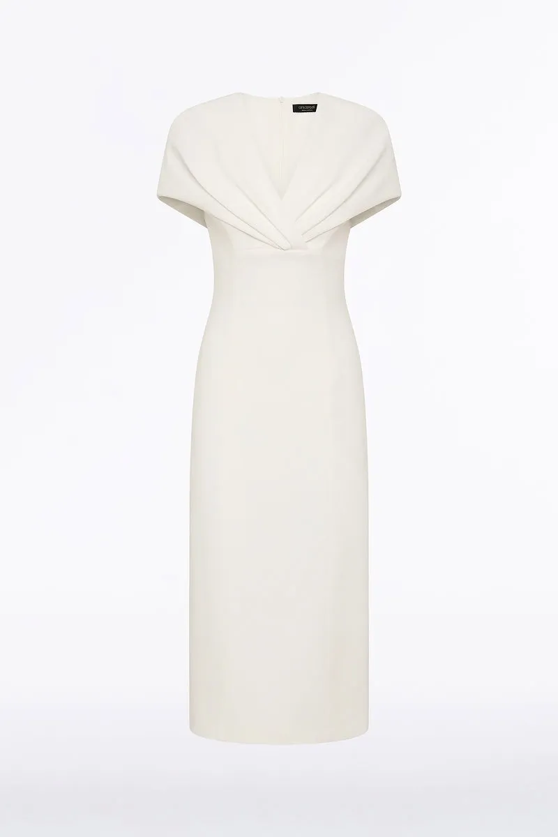 WHITE CREPE FRONT TUCK MIDI DRESS sold by Carla Zampatti product image thumbnail 4