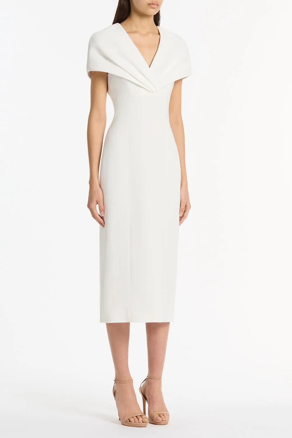 WHITE CREPE FRONT TUCK MIDI DRESS sold by Carla Zampatti product image thumbnail 2