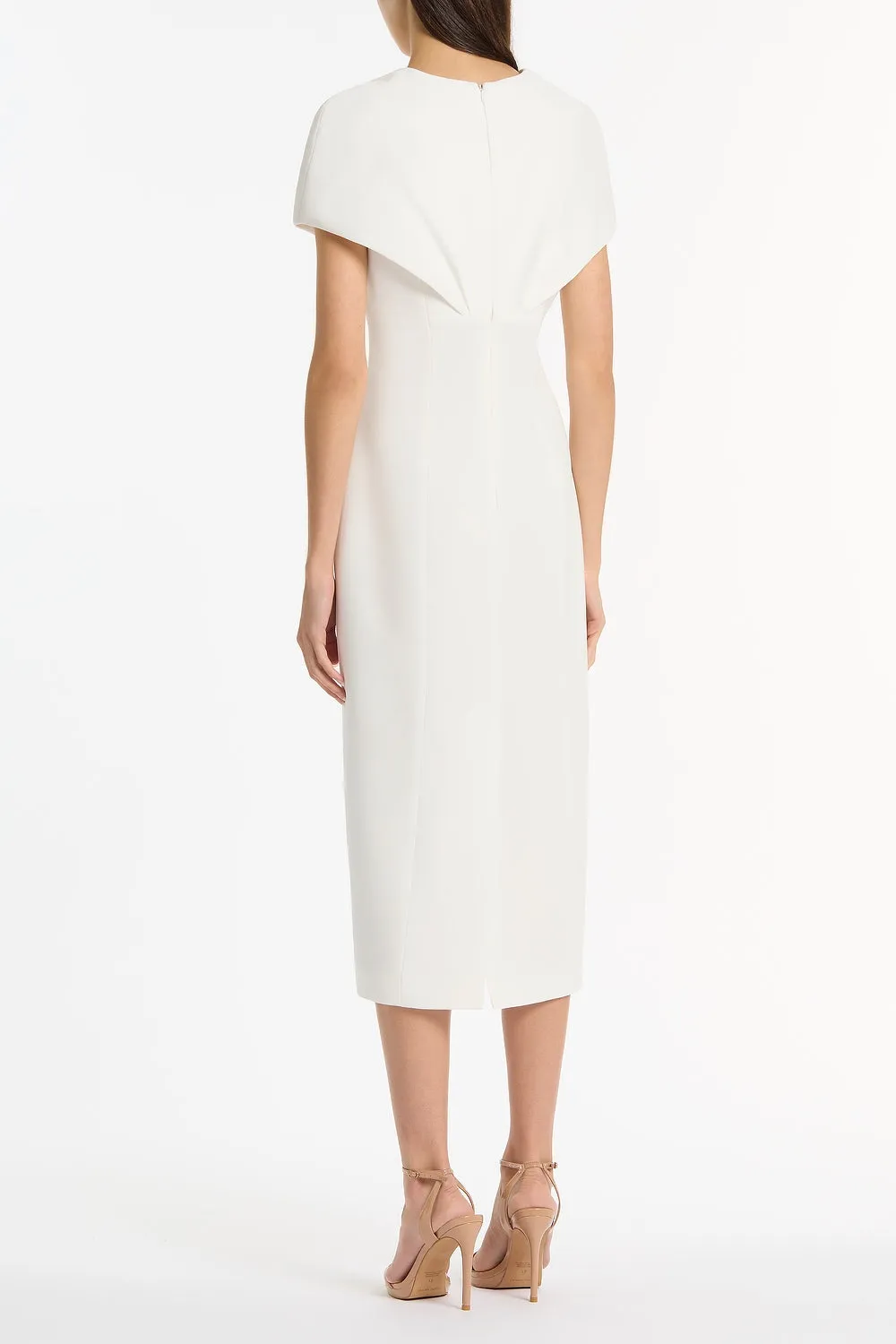 WHITE CREPE FRONT TUCK MIDI DRESS sold by Carla Zampatti product image thumbnail 3