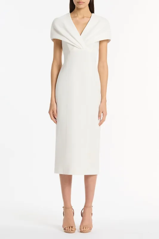 WHITE CREPE FRONT TUCK MIDI DRESS sold by Carla Zampatti
