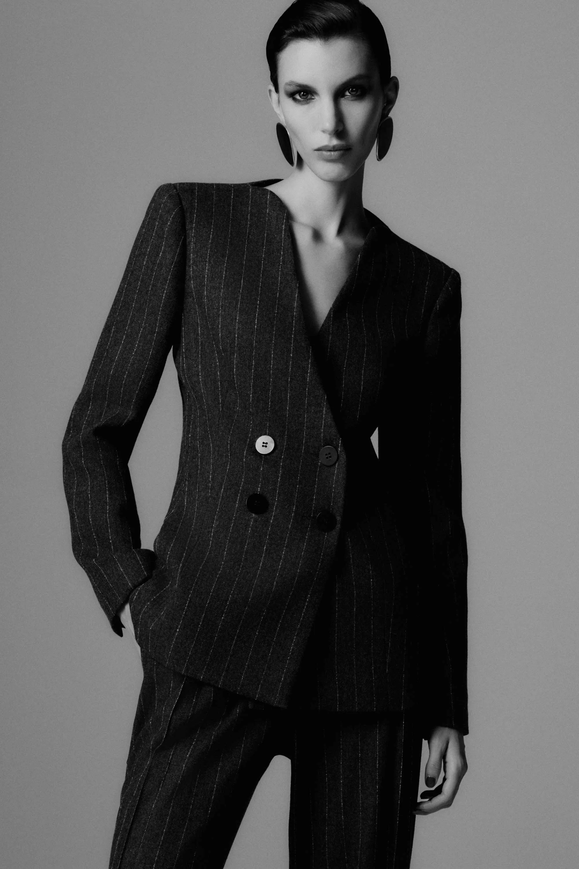 CHARCOAL ITALIAN WOOL PINSTRIPE BLAZER sold by Carla Zampatti product image thumbnail 5