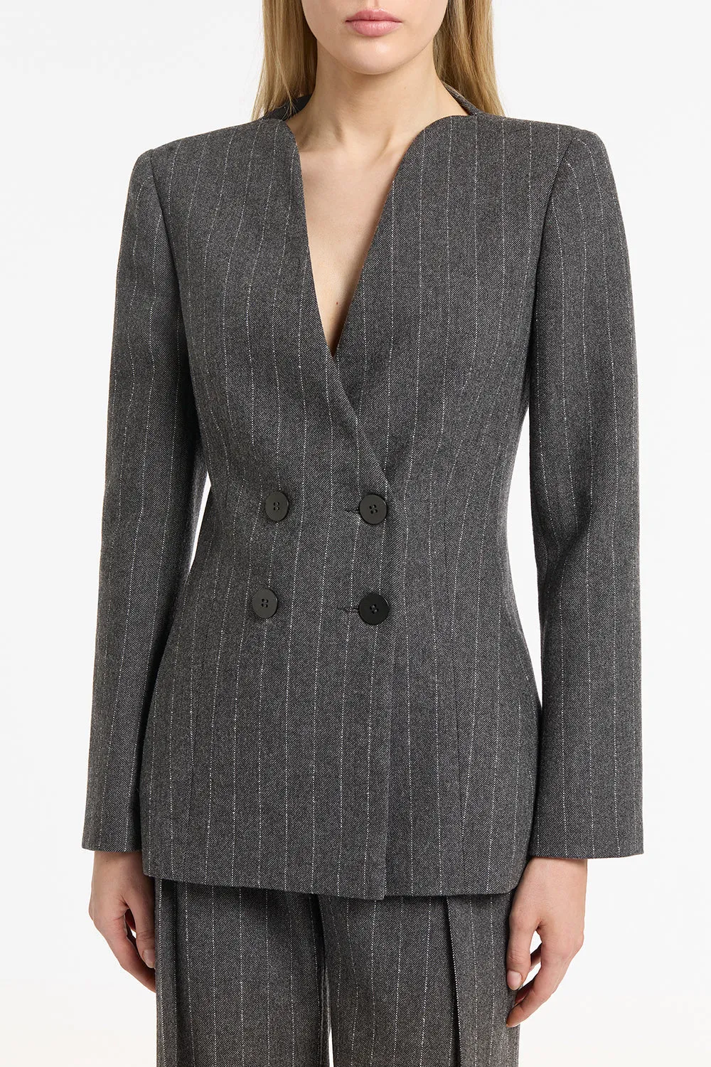 CHARCOAL ITALIAN WOOL PINSTRIPE BLAZER sold by Carla Zampatti product image thumbnail 4