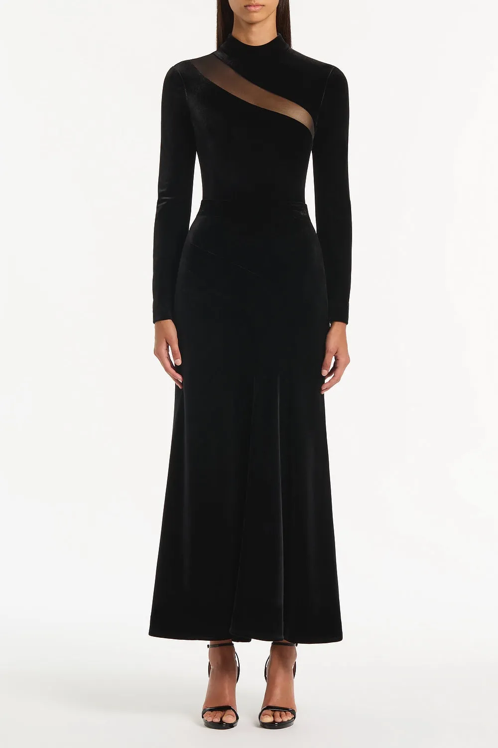 BLACK VELVET FLUTED PANEL SKIRT sold by Carla Zampatti