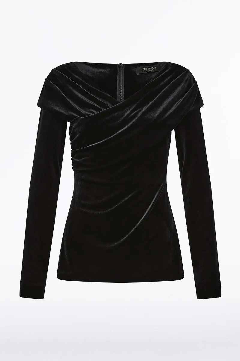 BLACK VELVET DRAPED SHOULDER TOP sold by Carla Zampatti product image thumbnail 4