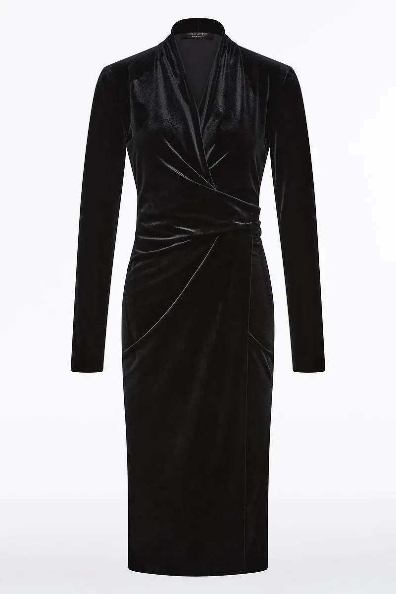 BLACK VELVET TIE FRONT MIDI DRESS sold by Carla Zampatti product image thumbnail 4