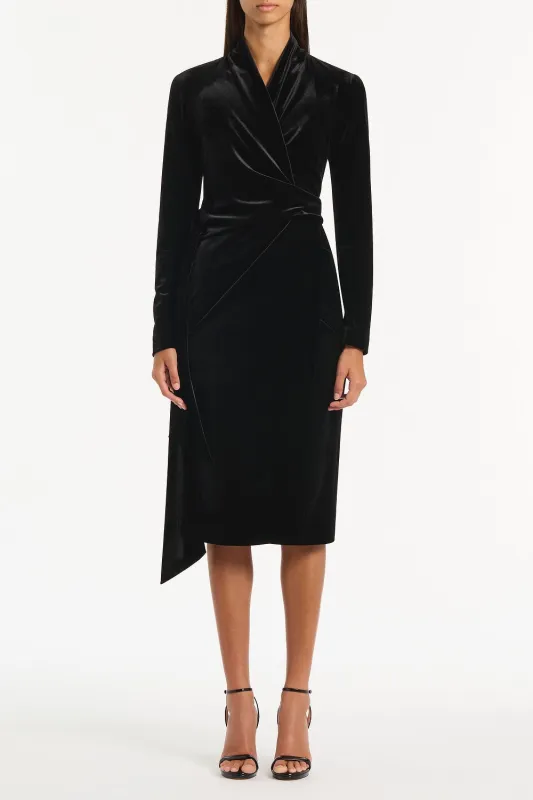 BLACK VELVET TIE FRONT MIDI DRESS sold by Carla Zampatti