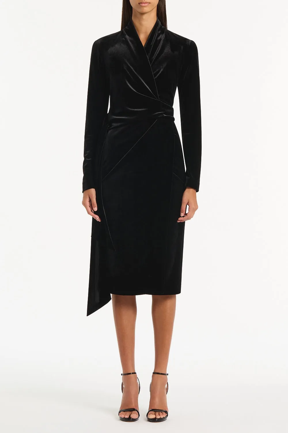 BLACK VELVET TIE FRONT MIDI DRESS sold by Carla Zampatti