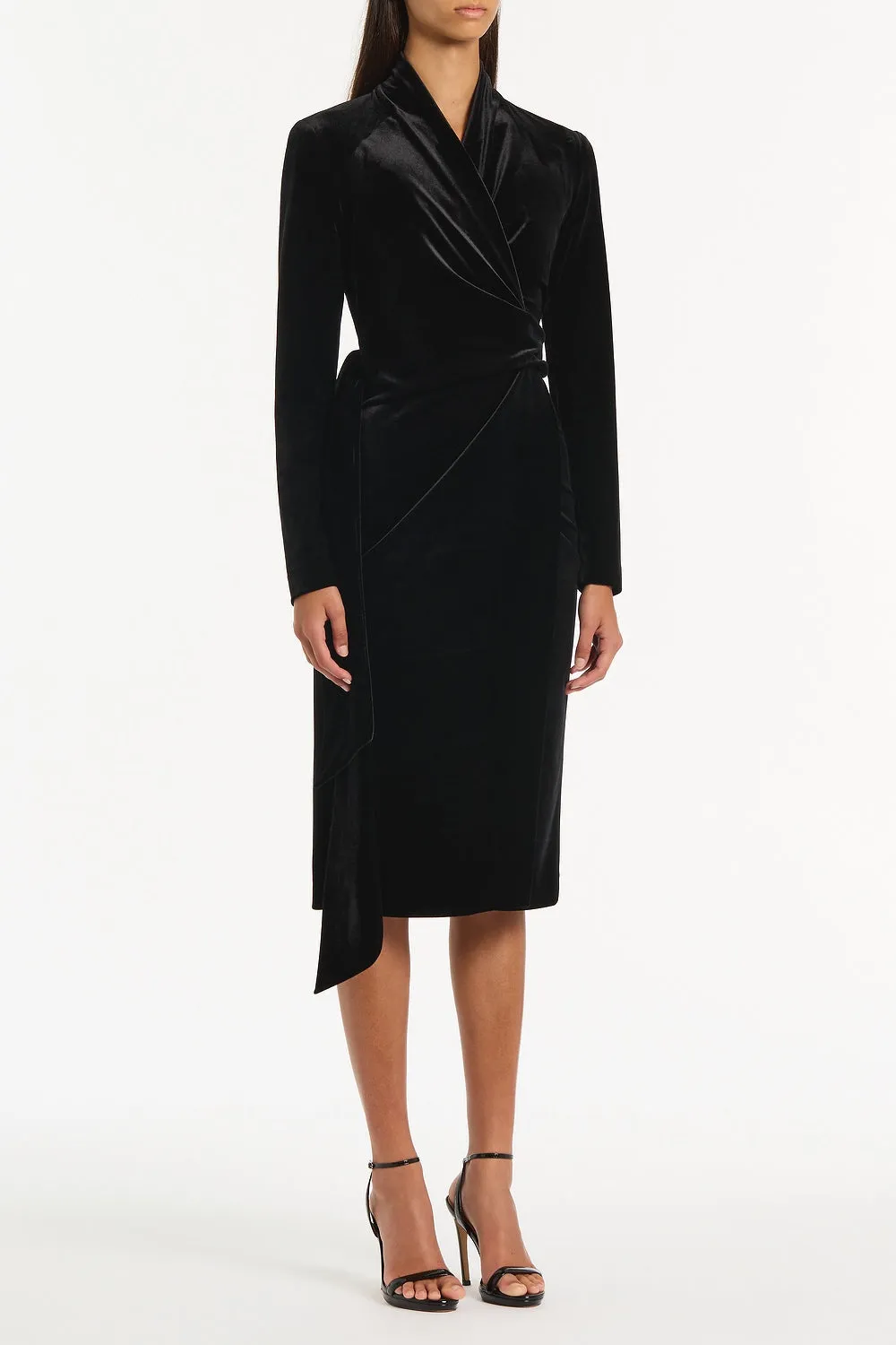 BLACK VELVET TIE FRONT MIDI DRESS sold by Carla Zampatti product image thumbnail 3