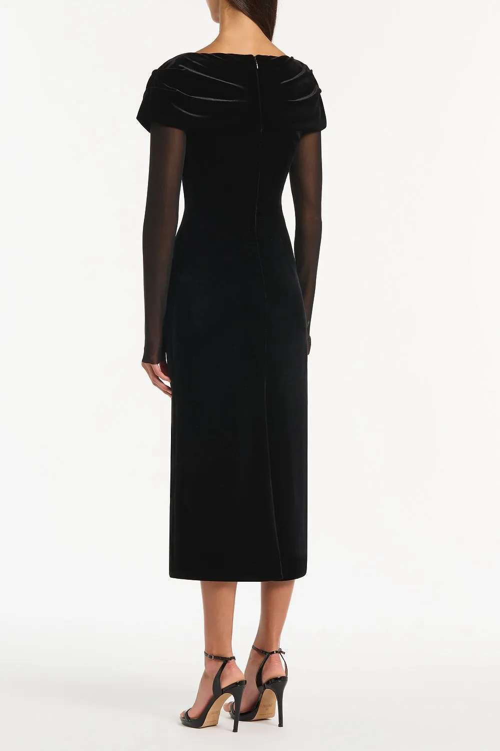 BLACK VELVET MESH DRAPED SHOULDER MIDI DRESS sold by Carla Zampatti product image thumbnail 2