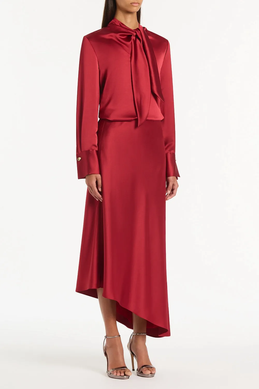 RIO RED SATIN ASYMMETRIC BIAS SKIRT sold by Carla Zampatti product image thumbnail 3