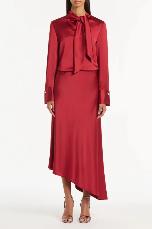 RIO RED SATIN ASYMMETRIC BIAS SKIRT sold by Carla Zampatti