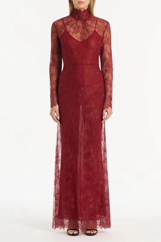 DAHLIA RED LACE LONG SLEEVE GOWN sold by Carla Zampatti