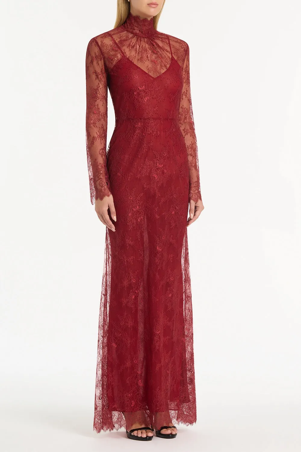 DAHLIA RED LACE LONG SLEEVE GOWN sold by Carla Zampatti product image thumbnail 3