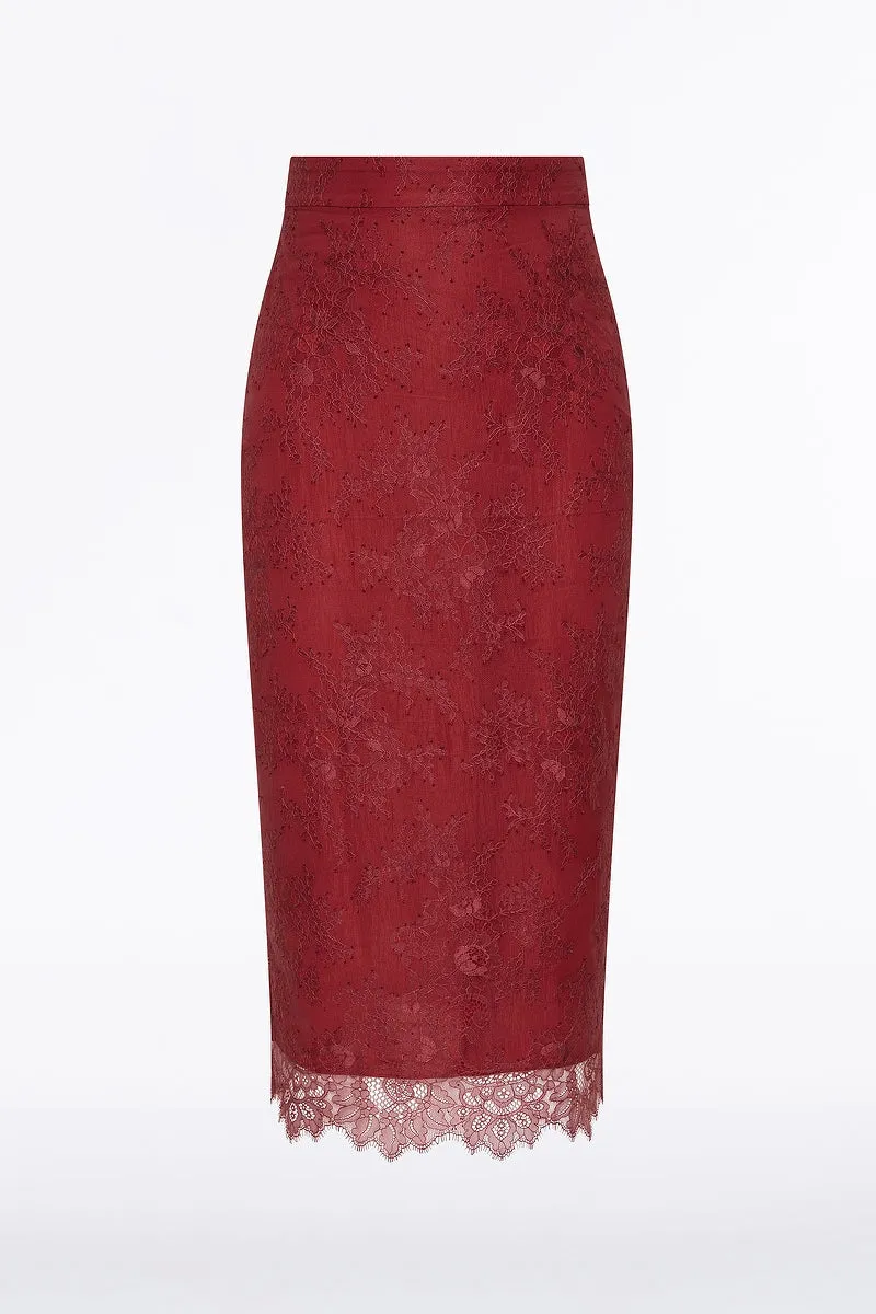 DAHLIA RED LACE LONG PENCIL SKIRT sold by Carla Zampatti product image thumbnail 4