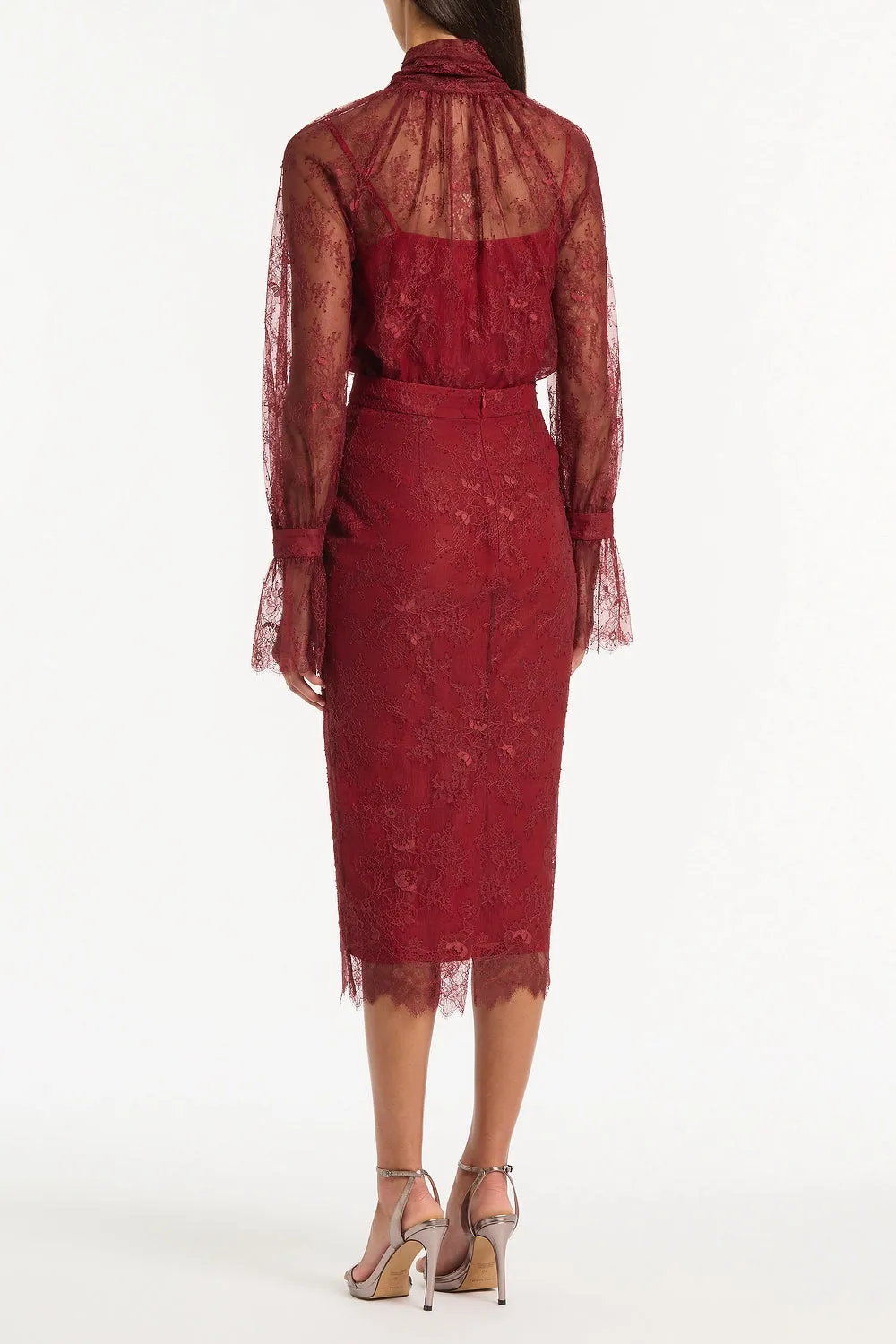 DAHLIA RED LACE LONG PENCIL SKIRT sold by Carla Zampatti product image thumbnail 2