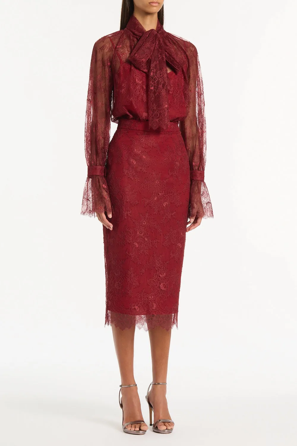 DAHLIA RED LACE LONG PENCIL SKIRT sold by Carla Zampatti product image thumbnail 3