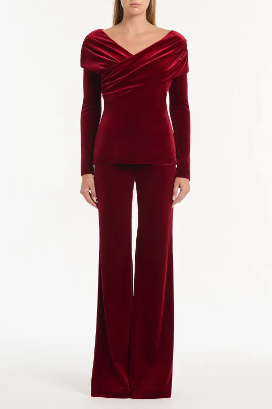 ROUGE VELVET DRAPED SHOULDER TOP sold by Carla Zampatti