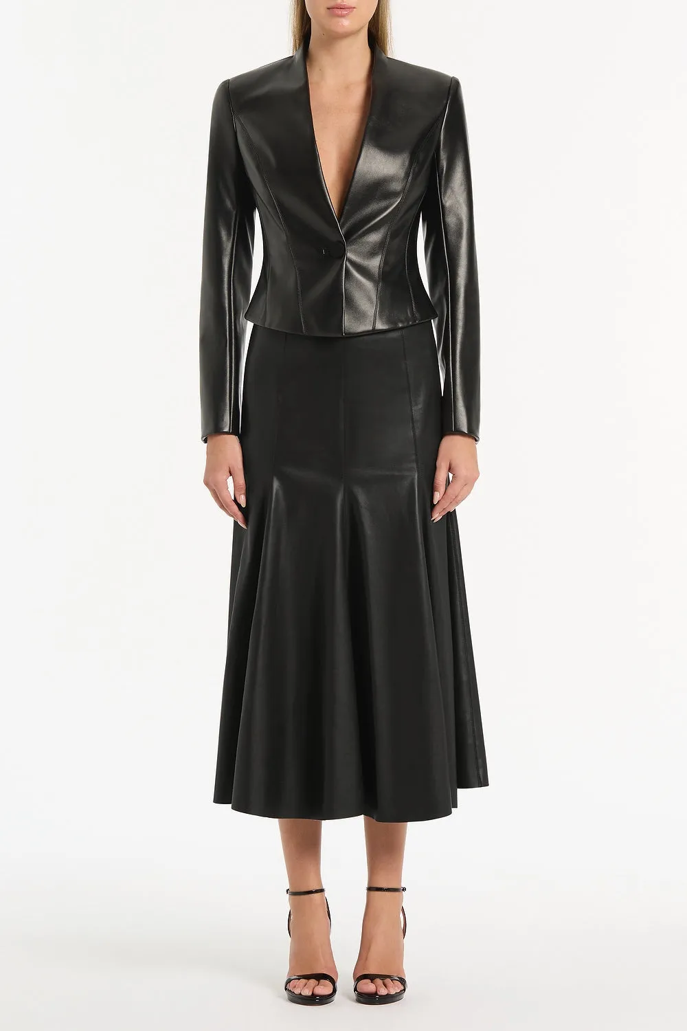 BLACK FAUX LEATHER FITTED JACKET sold by Carla Zampatti