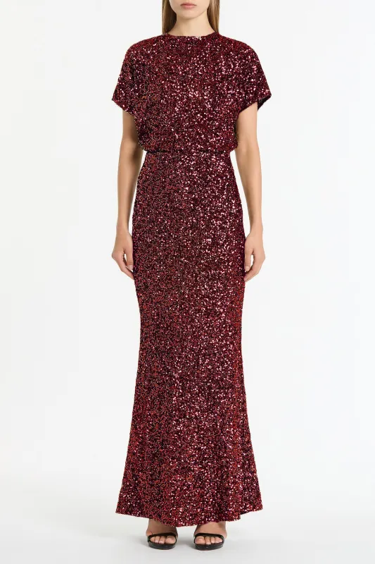 CHERRY CRUSHED SEQUIN DRAPE TOP sold by Carla Zampatti