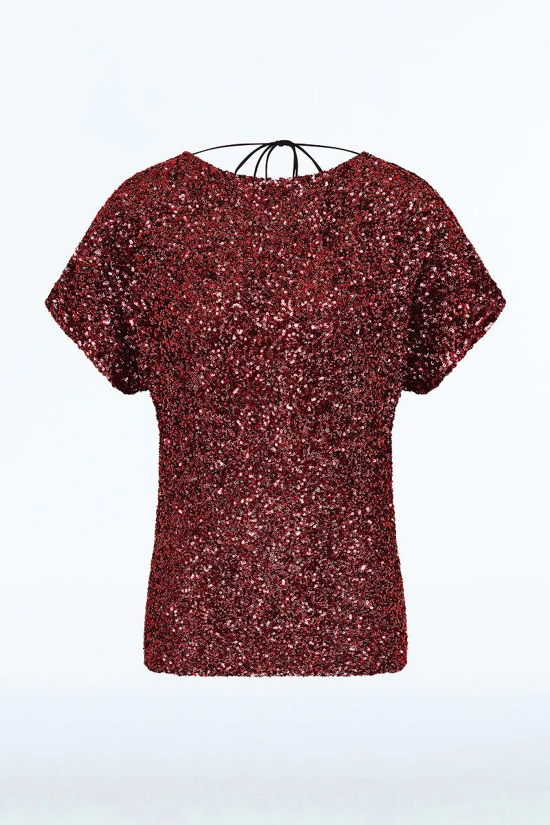 CHERRY CRUSHED SEQUIN DRAPE TOP sold by Carla Zampatti product image thumbnail 5