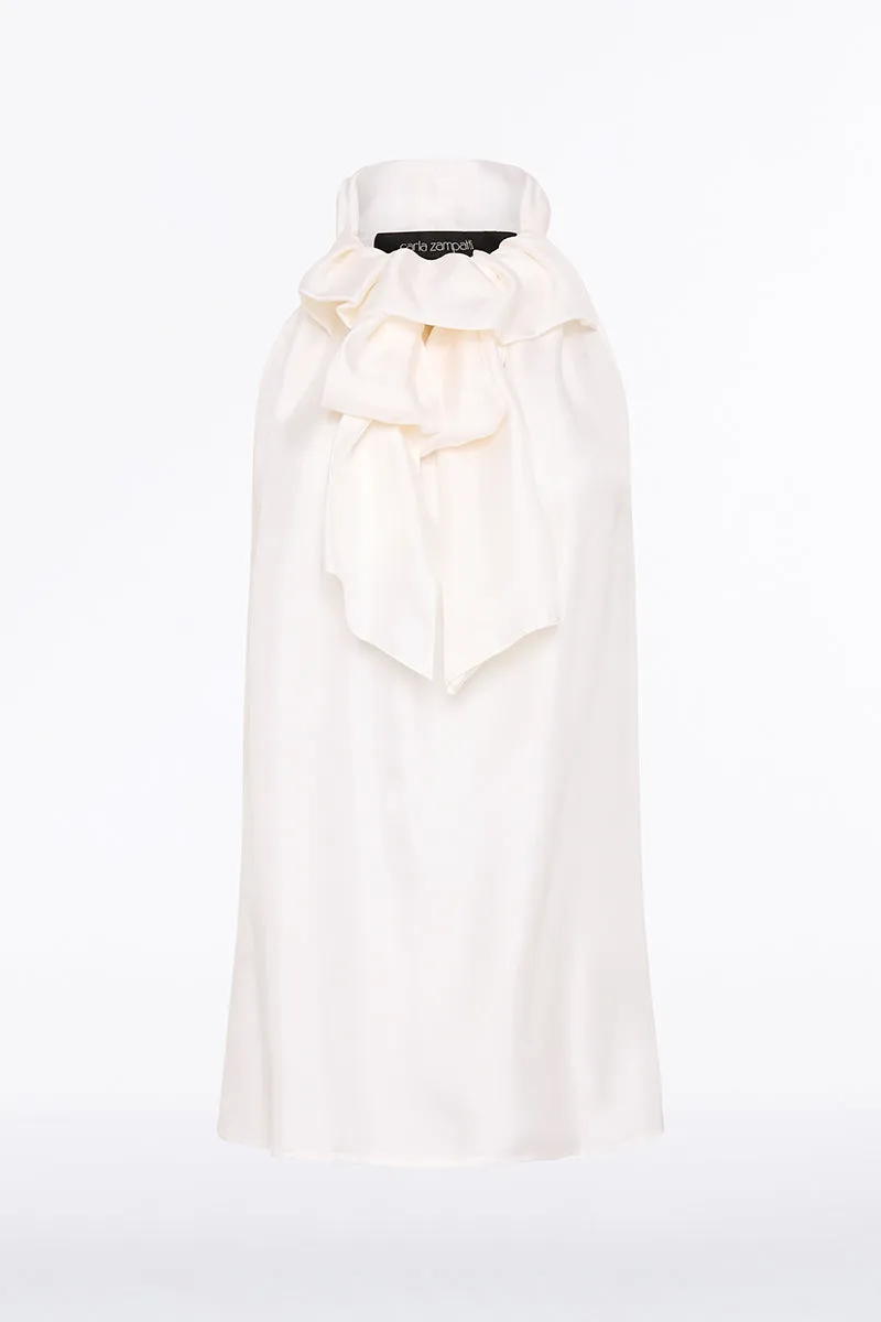 WHITE SILK TWILL RUFFLE HALTER TOP sold by Carla Zampatti product image thumbnail 5