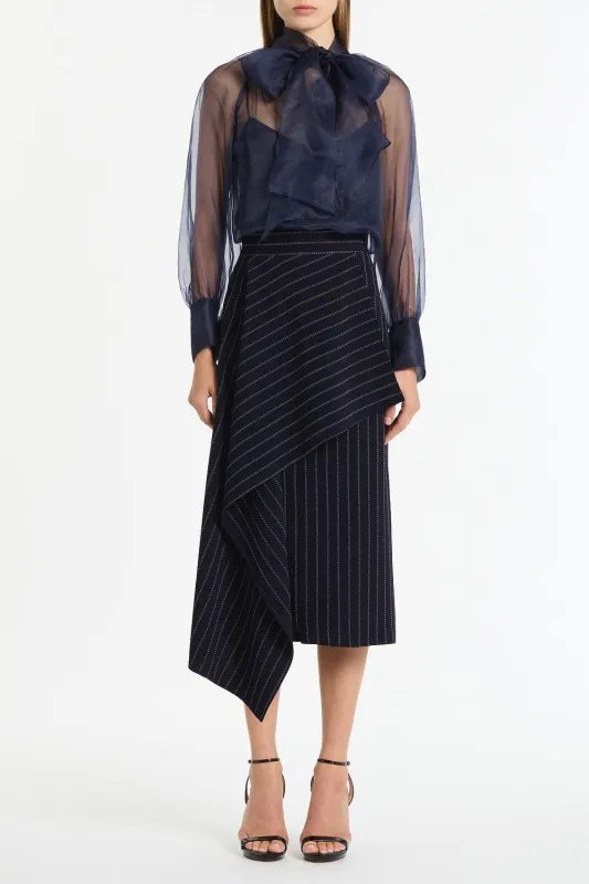 NAVY SILK ORGANZA TIE BLOUSE sold by Carla Zampatti
