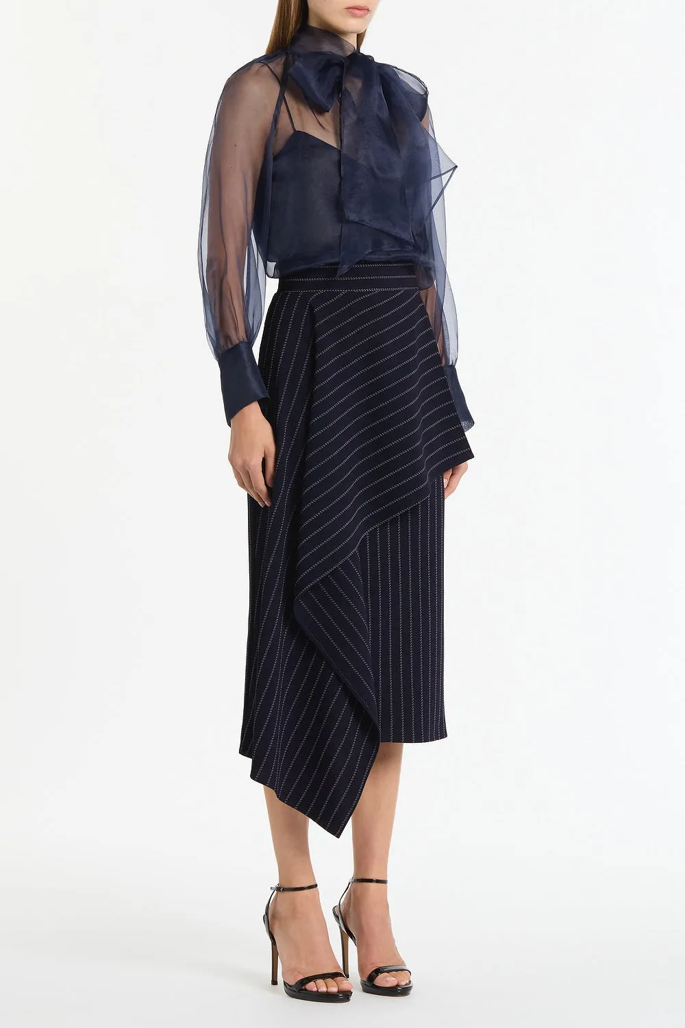 NAVY PINSTRIPE ASYMMETRIC SKIRT sold by Carla Zampatti product image thumbnail 3