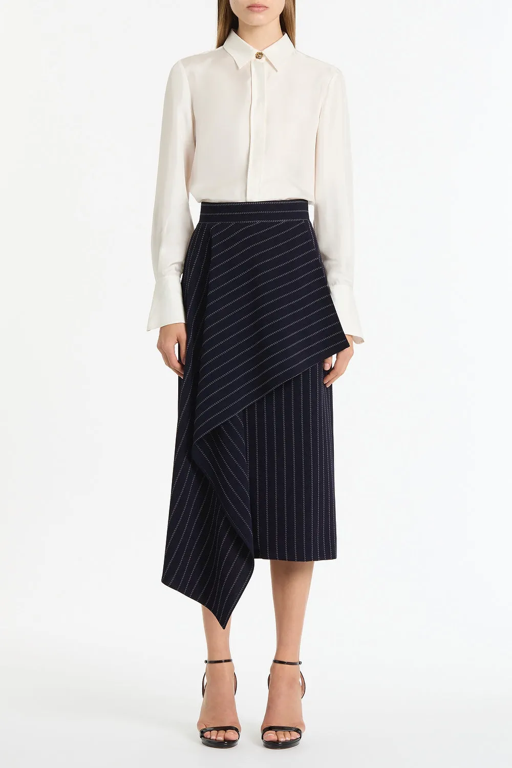 NAVY PINSTRIPE ASYMMETRIC SKIRT sold by Carla Zampatti product image thumbnail 4