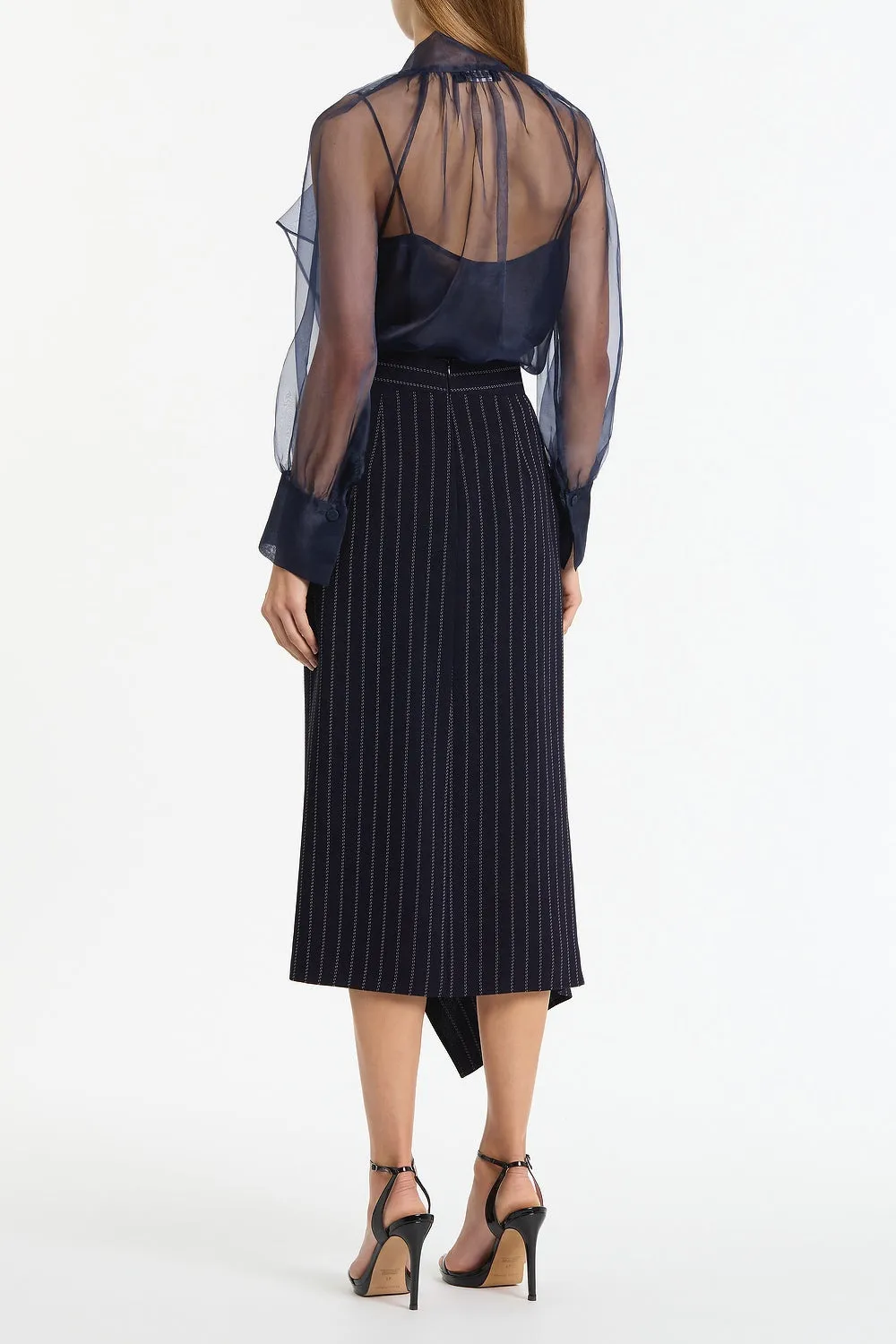 NAVY PINSTRIPE ASYMMETRIC SKIRT sold by Carla Zampatti product image thumbnail 2