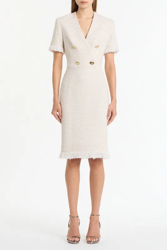 IVORY TWEED FRINGE MIDI DRESS sold by Carla Zampatti