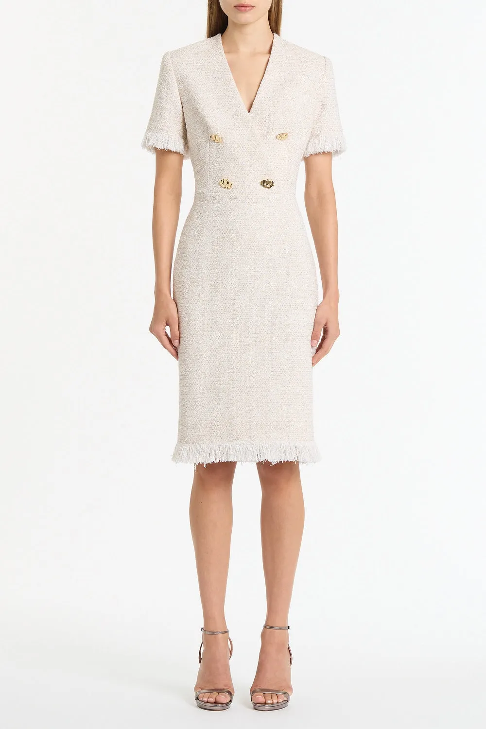 IVORY TWEED FRINGE MIDI DRESS sold by Carla Zampatti