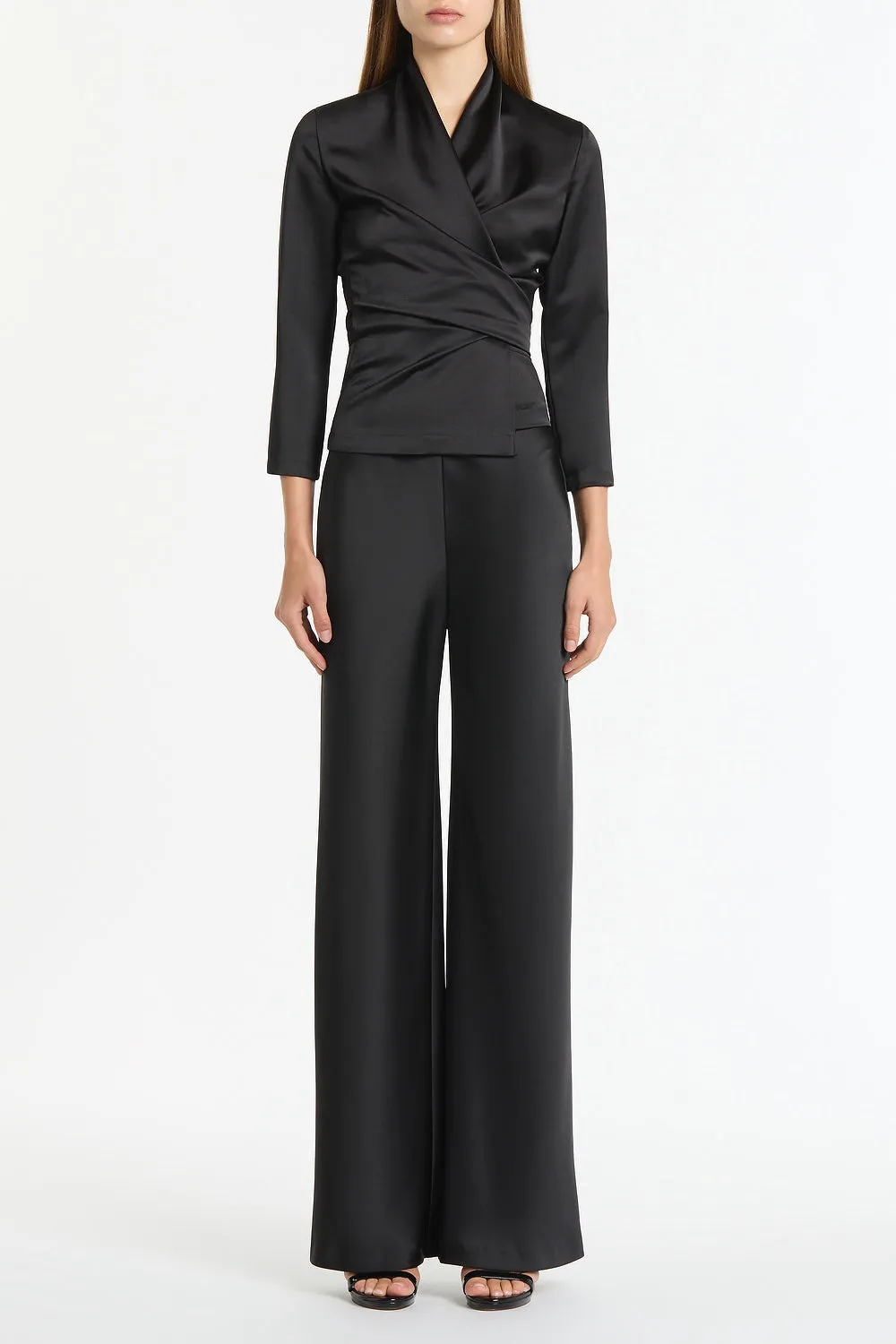 BLACK SATIN WRAP TOP sold by Carla Zampatti