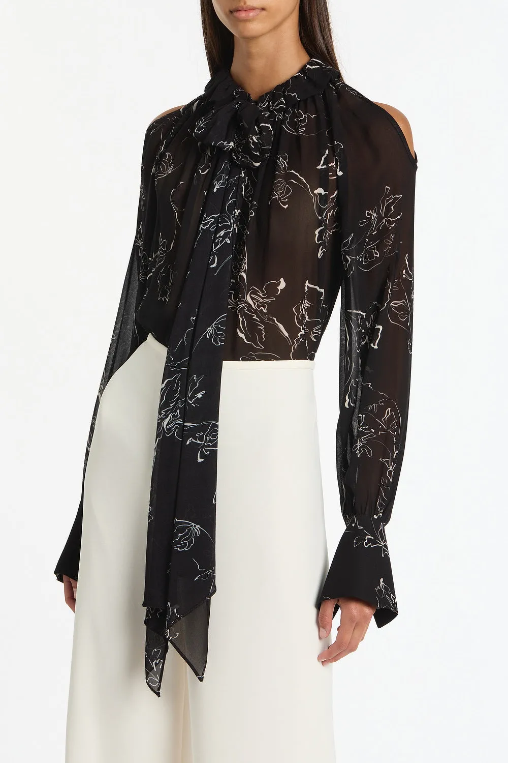 BLACK LINEAR FLORAL RUFFLE BLOUSE sold by Carla Zampatti product image thumbnail 4