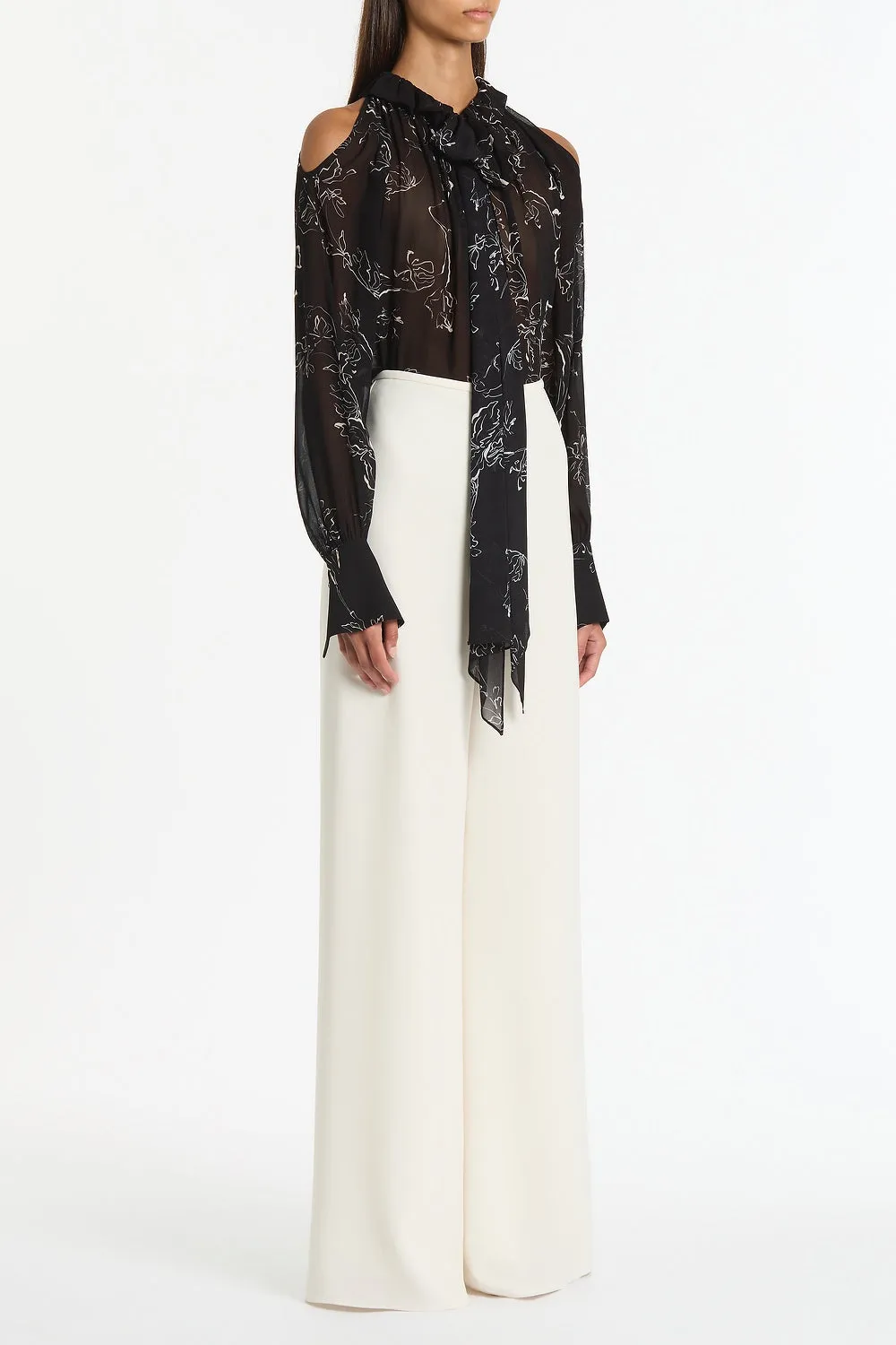 BLACK LINEAR FLORAL RUFFLE BLOUSE sold by Carla Zampatti product image thumbnail 3