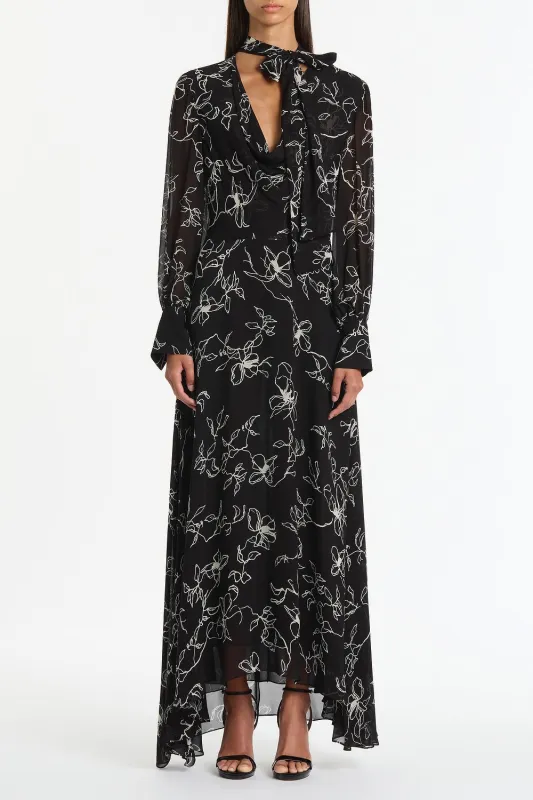 BLACK LINEAR FLORAL MIDI DRESS sold by Carla Zampatti