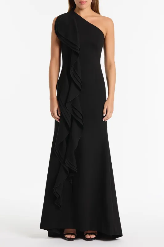 BLACK CREPE ONE SHOULDER PETAL GOWN sold by Carla Zampatti
