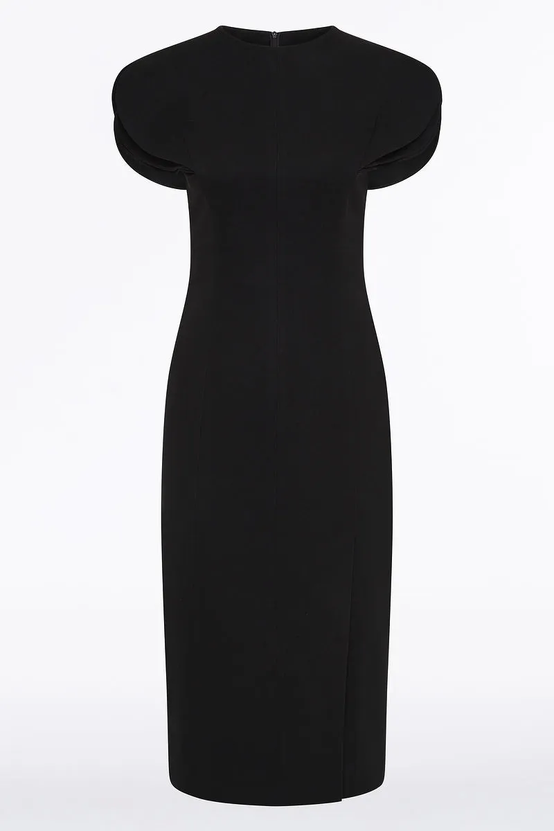 BLACK CREPE PETAL SLEEVE FITTED DRESS sold by Carla Zampatti product image thumbnail 5