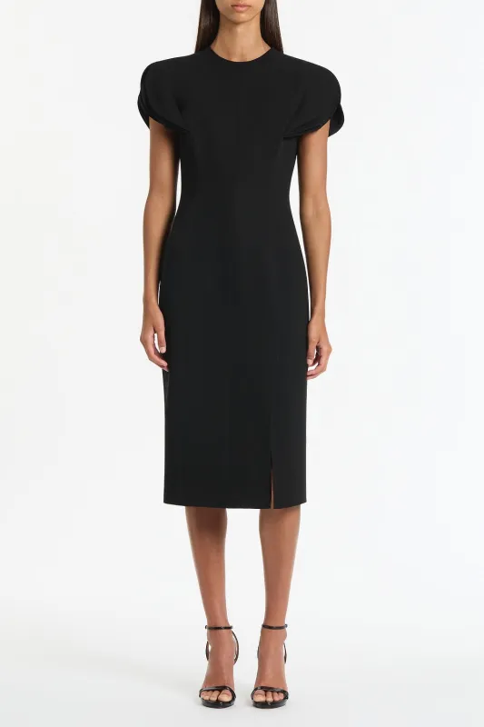 BLACK CREPE PETAL SLEEVE FITTED DRESS sold by Carla Zampatti