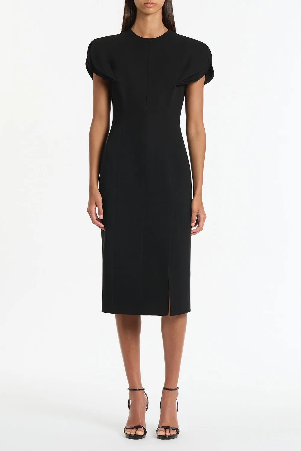 BLACK CREPE PETAL SLEEVE FITTED DRESS sold by Carla Zampatti