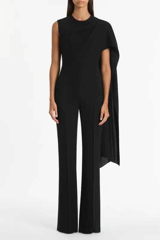 BLACK CREPE CASCADE JUMPSUIT sold by Carla Zampatti