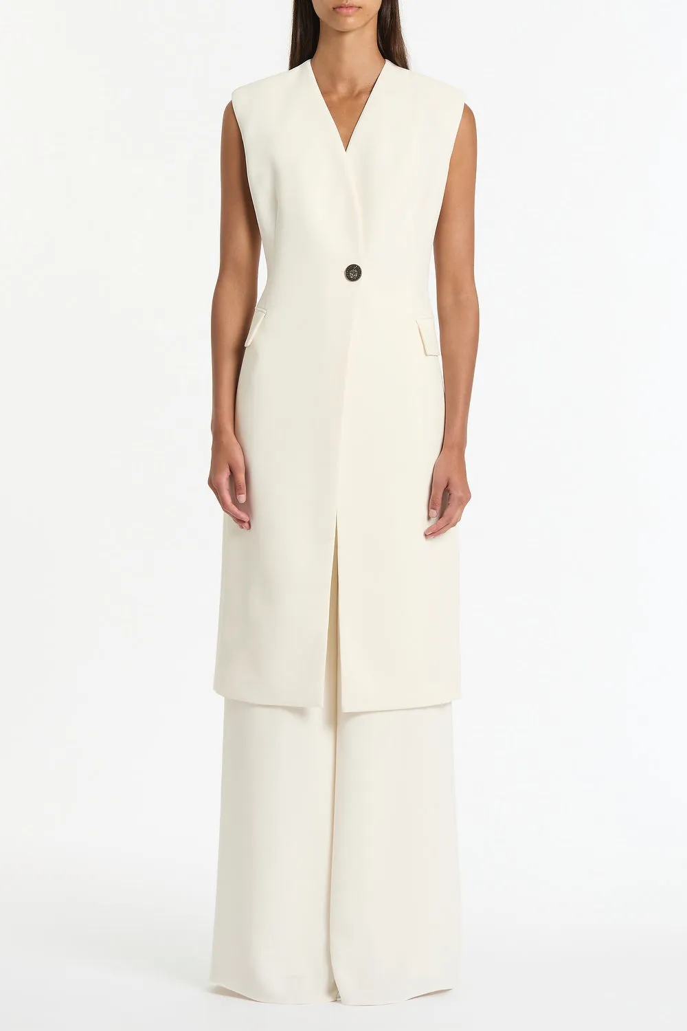 IVORY CREPE LONG LINE VEST sold by Carla Zampatti
