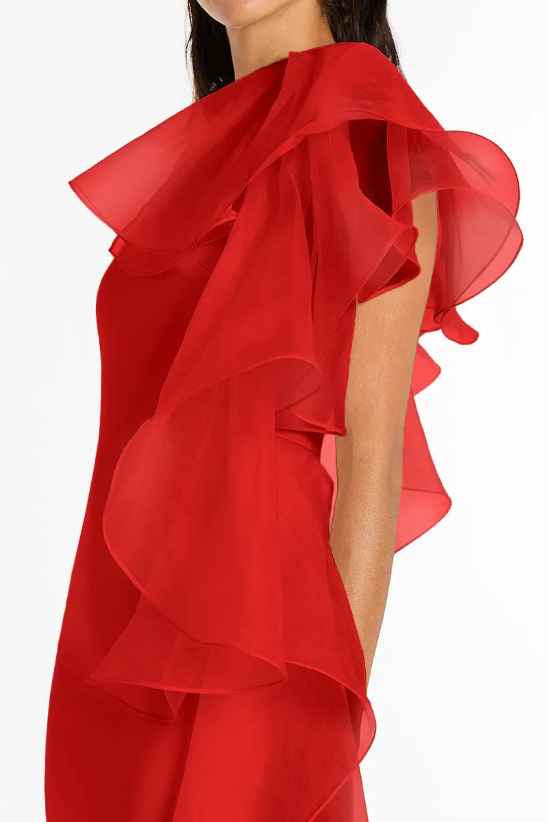 RED CREPE RUFFLE SHOULDER GOWN sold by Carla Zampatti product image thumbnail 4