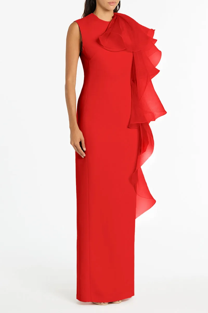 RED CREPE RUFFLE SHOULDER GOWN sold by Carla Zampatti product image thumbnail 3