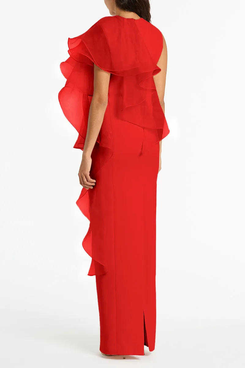RED CREPE RUFFLE SHOULDER GOWN sold by Carla Zampatti product image thumbnail 2