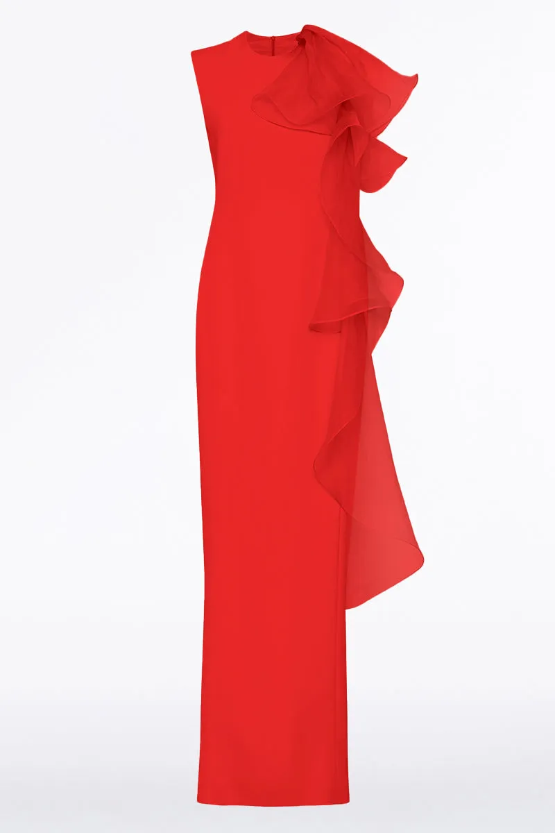 RED CREPE RUFFLE SHOULDER GOWN sold by Carla Zampatti product image thumbnail 5